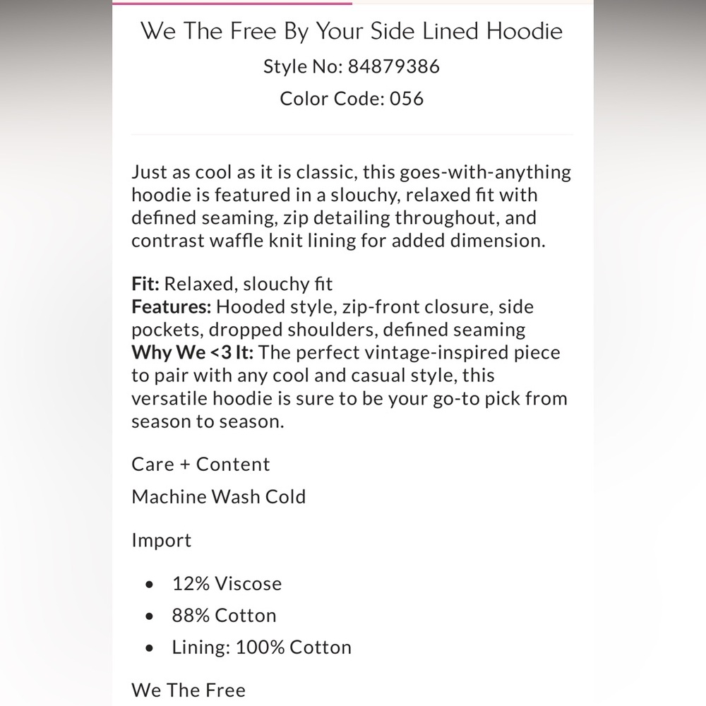 NWT $148 We The Free People By Your Side Hoodie Zip Up - Picture 14 of 14
